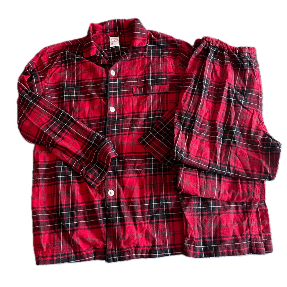 Brooks Brothers Mens Red Black Plaid Flannel Pajama Set Size M Sleepwear 2 Piece